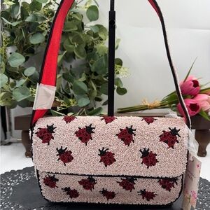 Ladybug Beaded Shoulder Bag Pink Red Y2K Coquette Statement Purse NWT